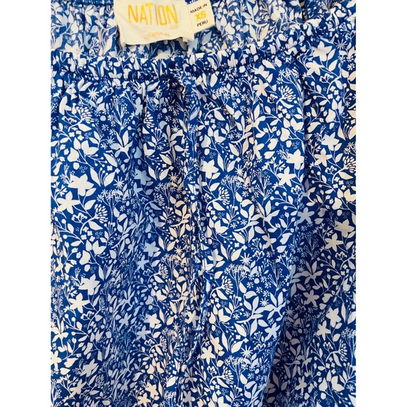 NATION LTD XS Blue White Ditsy Floral Rowena Top Primrose Smocked Skirt Set - Picture 6 of 16